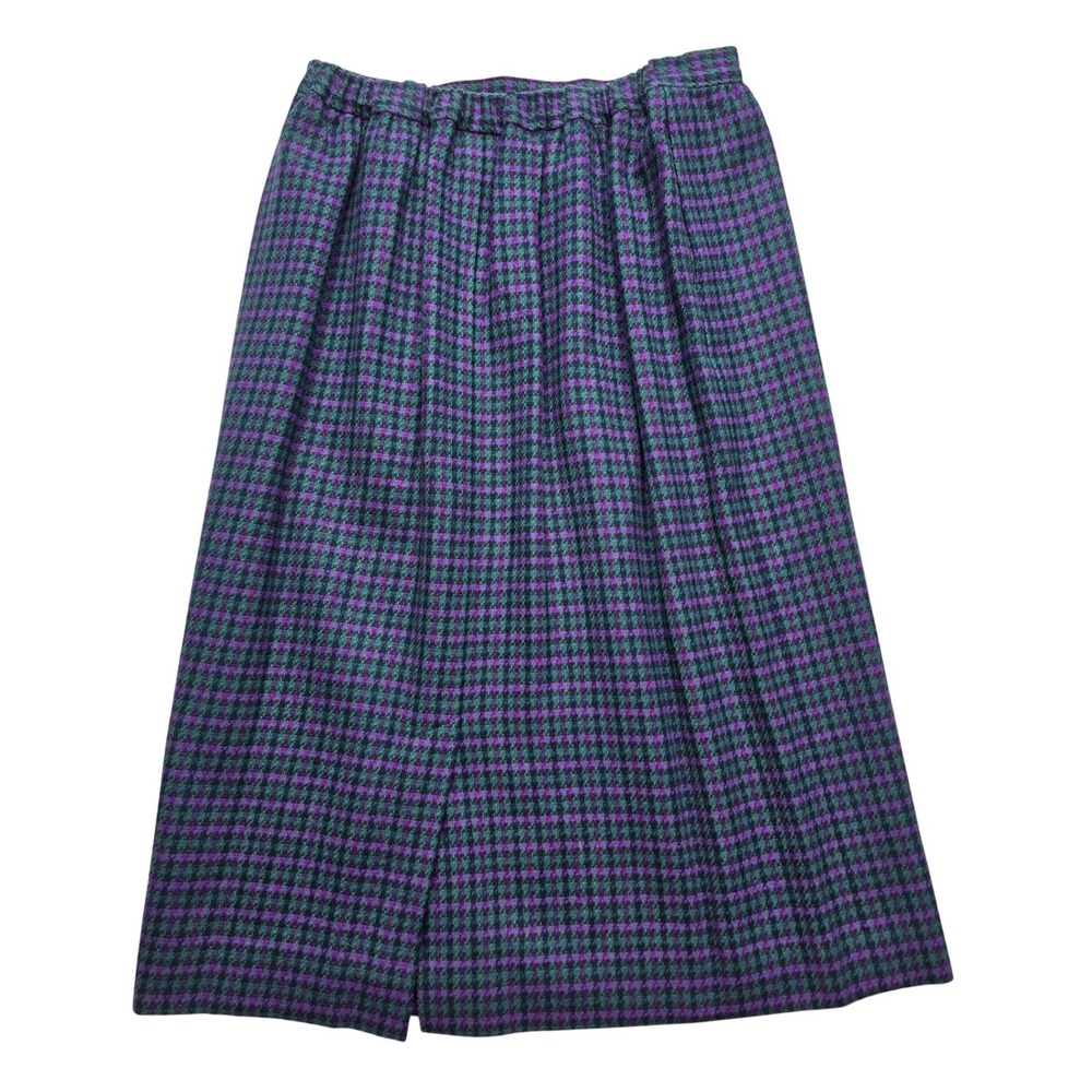 Pendleton Vintage Wool Houndstooth Pleated Midi Skirt Purple Green Womens 18